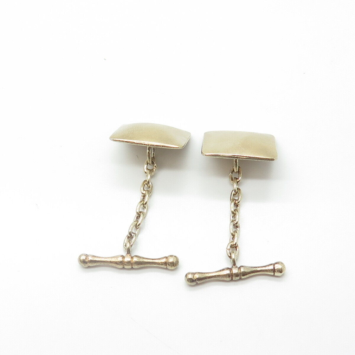 925 Sterling Silver Gold Plated Vintage Square Chain Link Cufflinks