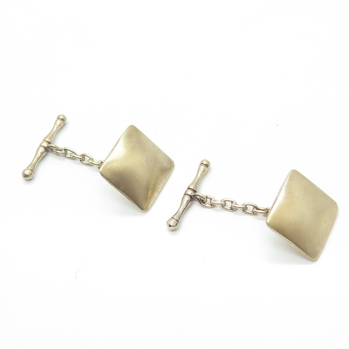 925 Sterling Silver Gold Plated Vintage Square Chain Link Cufflinks