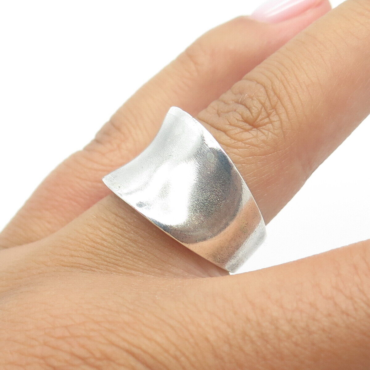 925 Sterling Silver Vintage Cigar Cuff Modernist Statement Ring Size 7