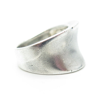 925 Sterling Silver Vintage Cigar Cuff Modernist Statement Ring Size 7