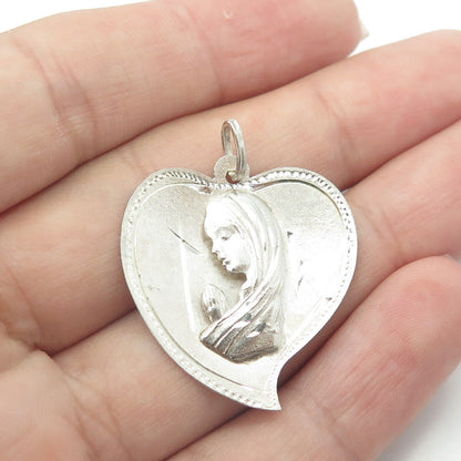 925 Sterling Silver Vintage St. Mary Heart Religious Pendant