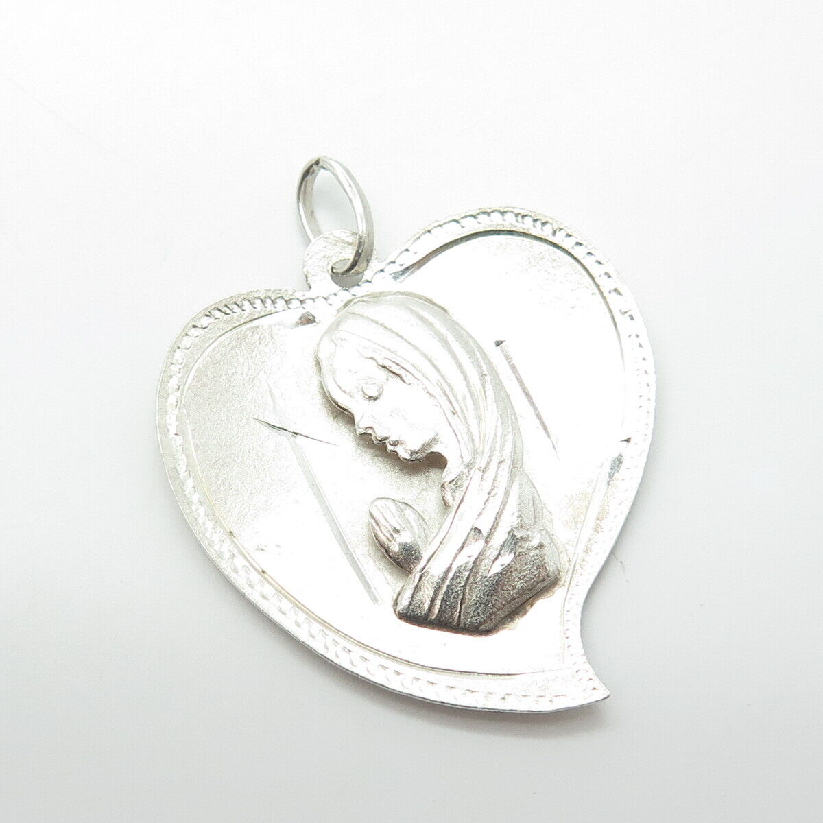 925 Sterling Silver Vintage St. Mary Heart Religious Pendant