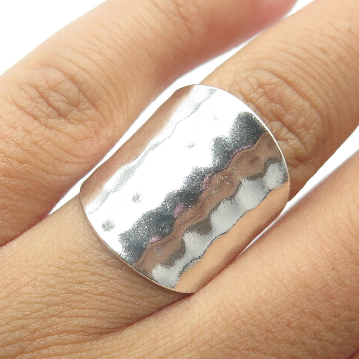 925 Sterling Silver Vintage Seta Hammered Wide Statement Ring Size 7