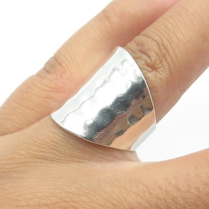 925 Sterling Silver Vintage Seta Hammered Wide Statement Ring Size 7