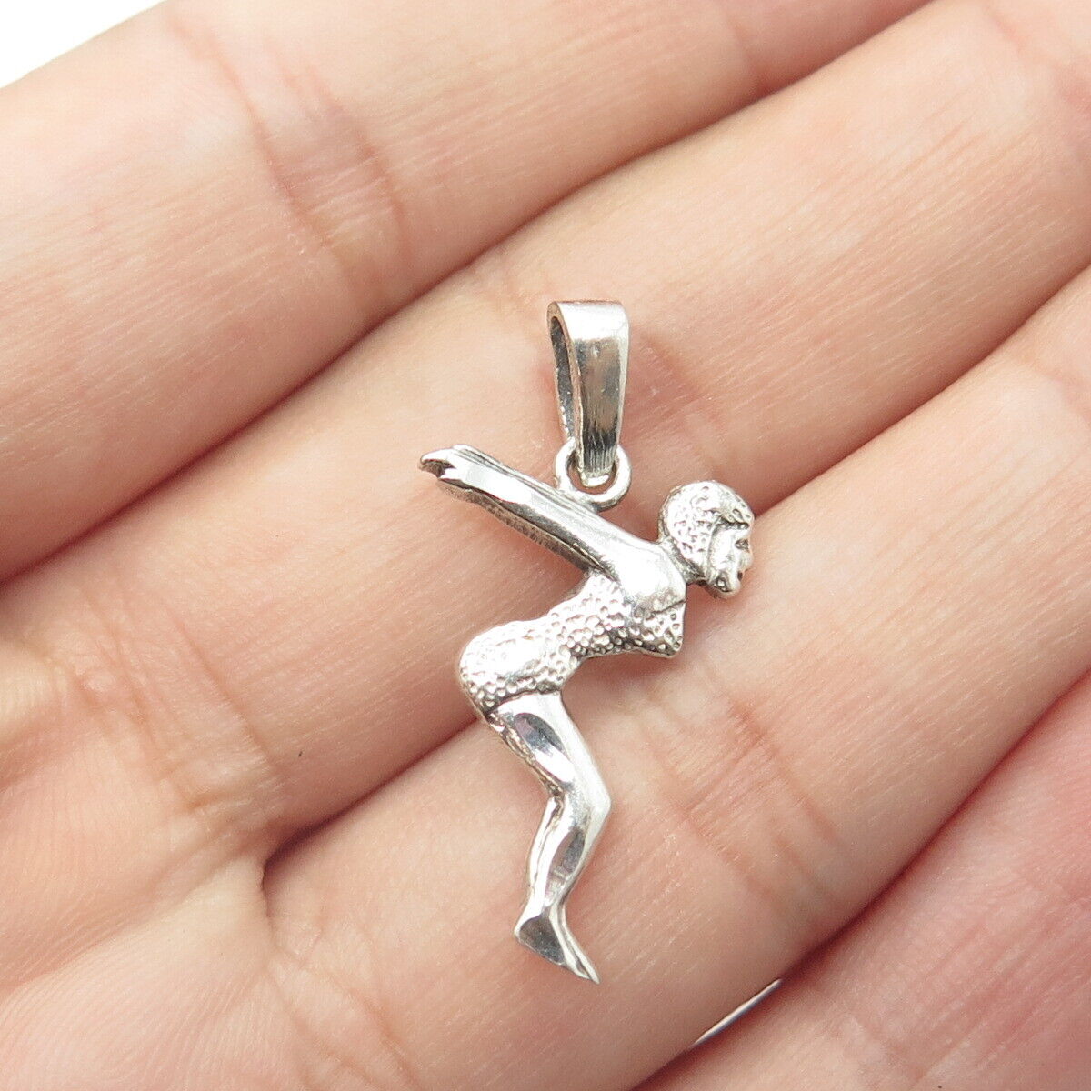 925 Sterling Silver Vintage Sport Swimmer Female Pendant