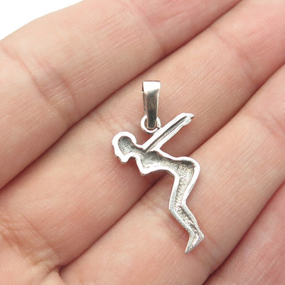 925 Sterling Silver Vintage Sport Swimmer Female Pendant