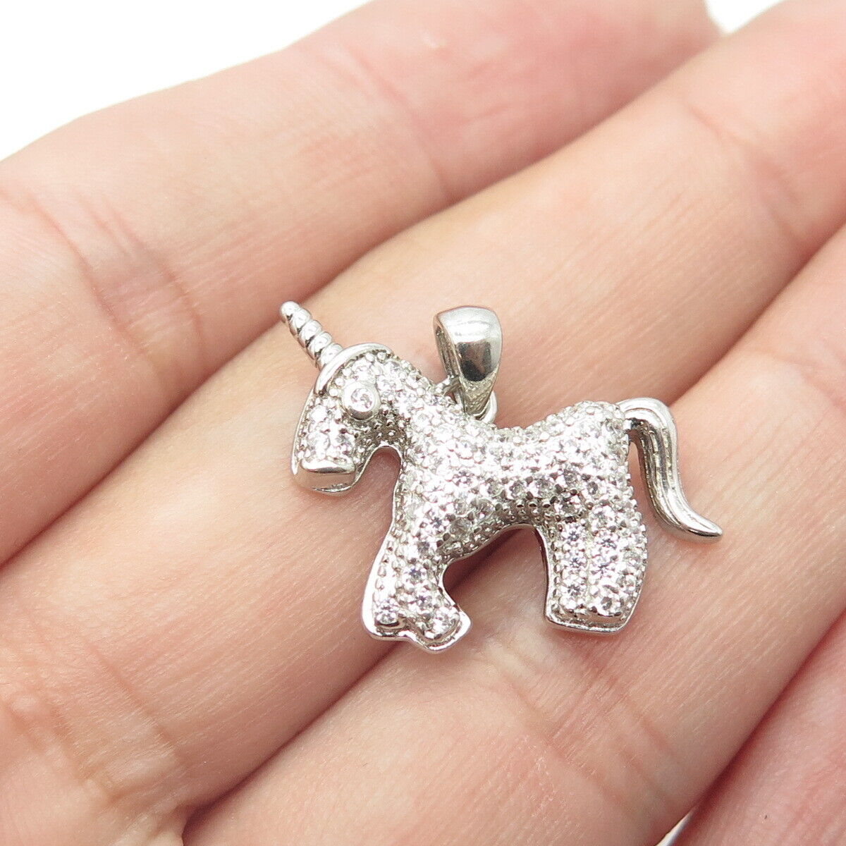 925 Sterling Silver White C Z Unicorn Charm Pendant