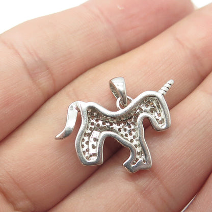 925 Sterling Silver White C Z Unicorn Charm Pendant