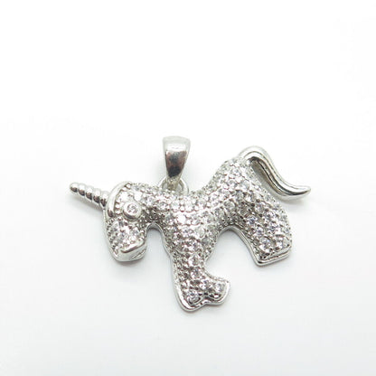 925 Sterling Silver White C Z Unicorn Charm Pendant