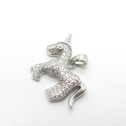 925 Sterling Silver White C Z Unicorn Charm Pendant