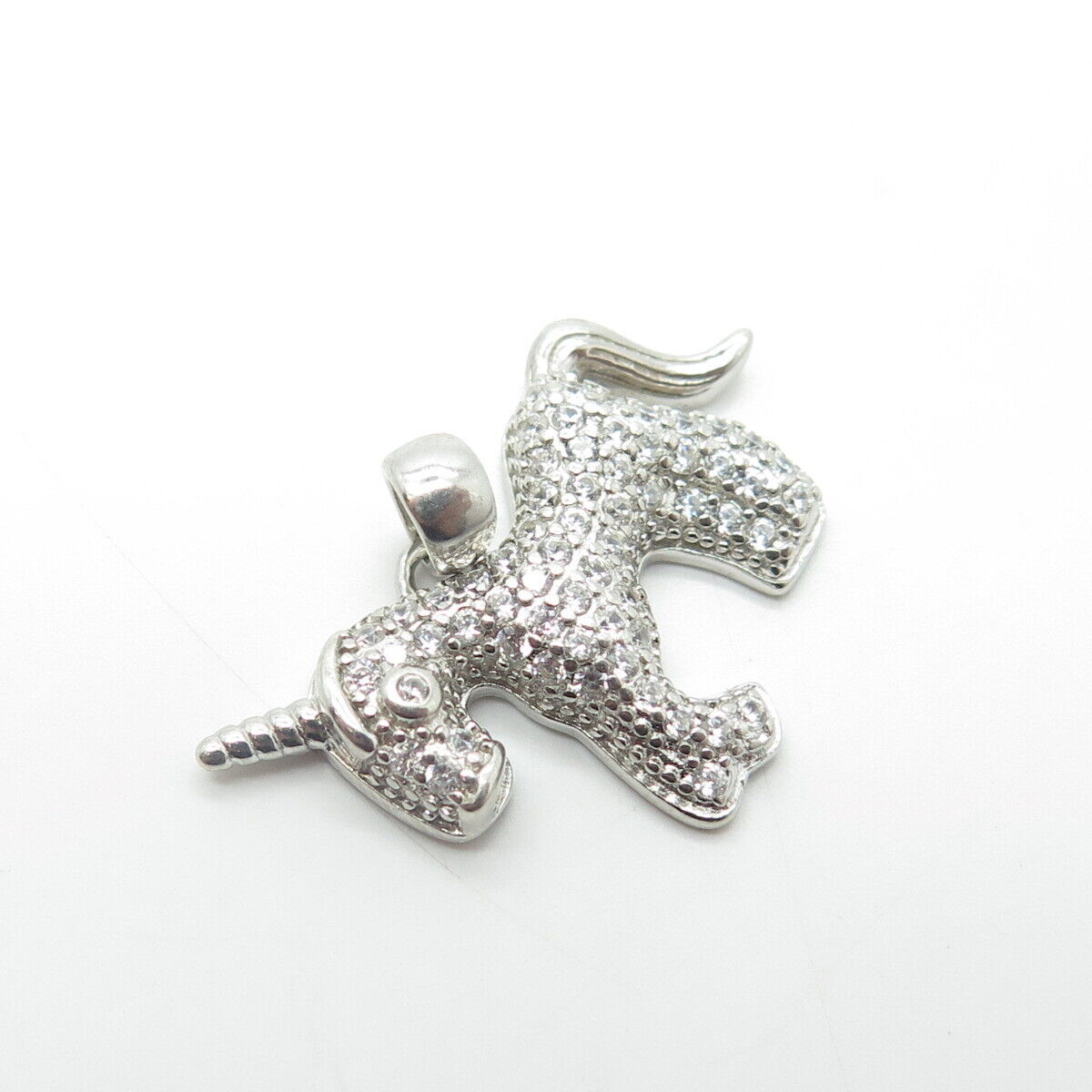 925 Sterling Silver White C Z Unicorn Charm Pendant