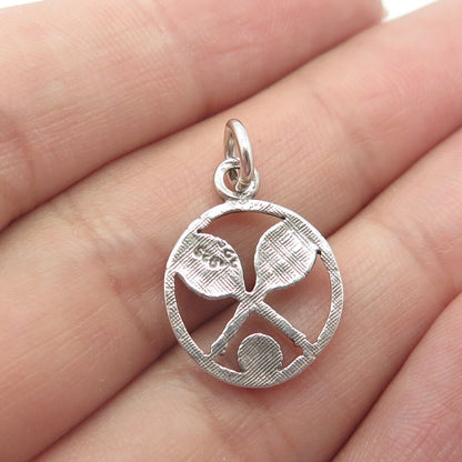 925 Sterling Silver Vintage Tennis Racquets Round Charm Pendant