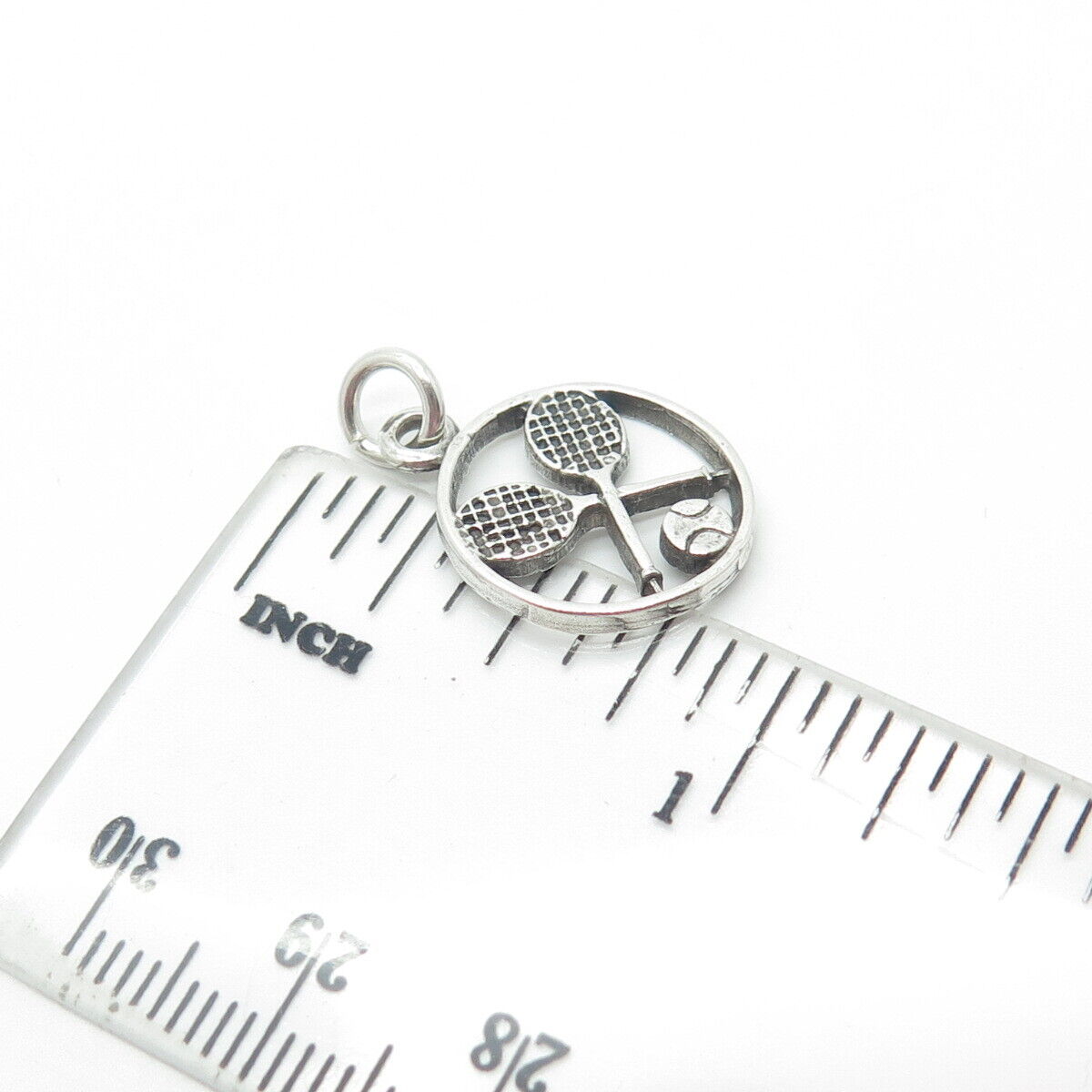 925 Sterling Silver Vintage Tennis Racquets Round Charm Pendant