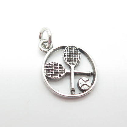 925 Sterling Silver Vintage Tennis Racquets Round Charm Pendant