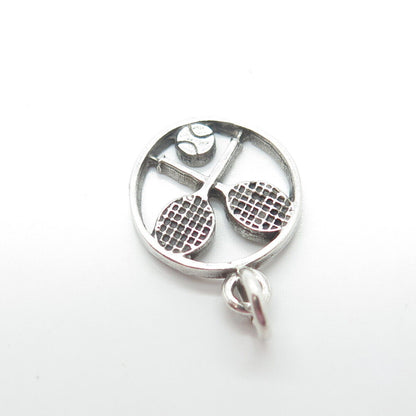 925 Sterling Silver Vintage Tennis Racquets Round Charm Pendant