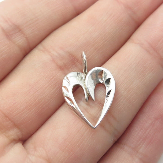 925 Sterling Silver Vintage Open Heart Modernist Charm Pendant