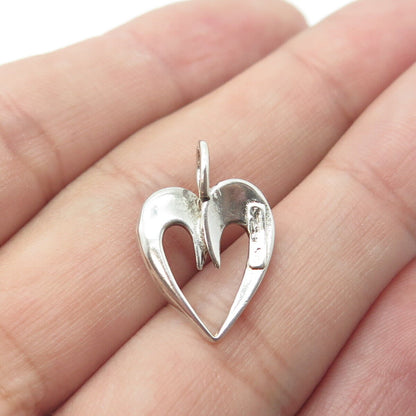 925 Sterling Silver Vintage Open Heart Modernist Charm Pendant