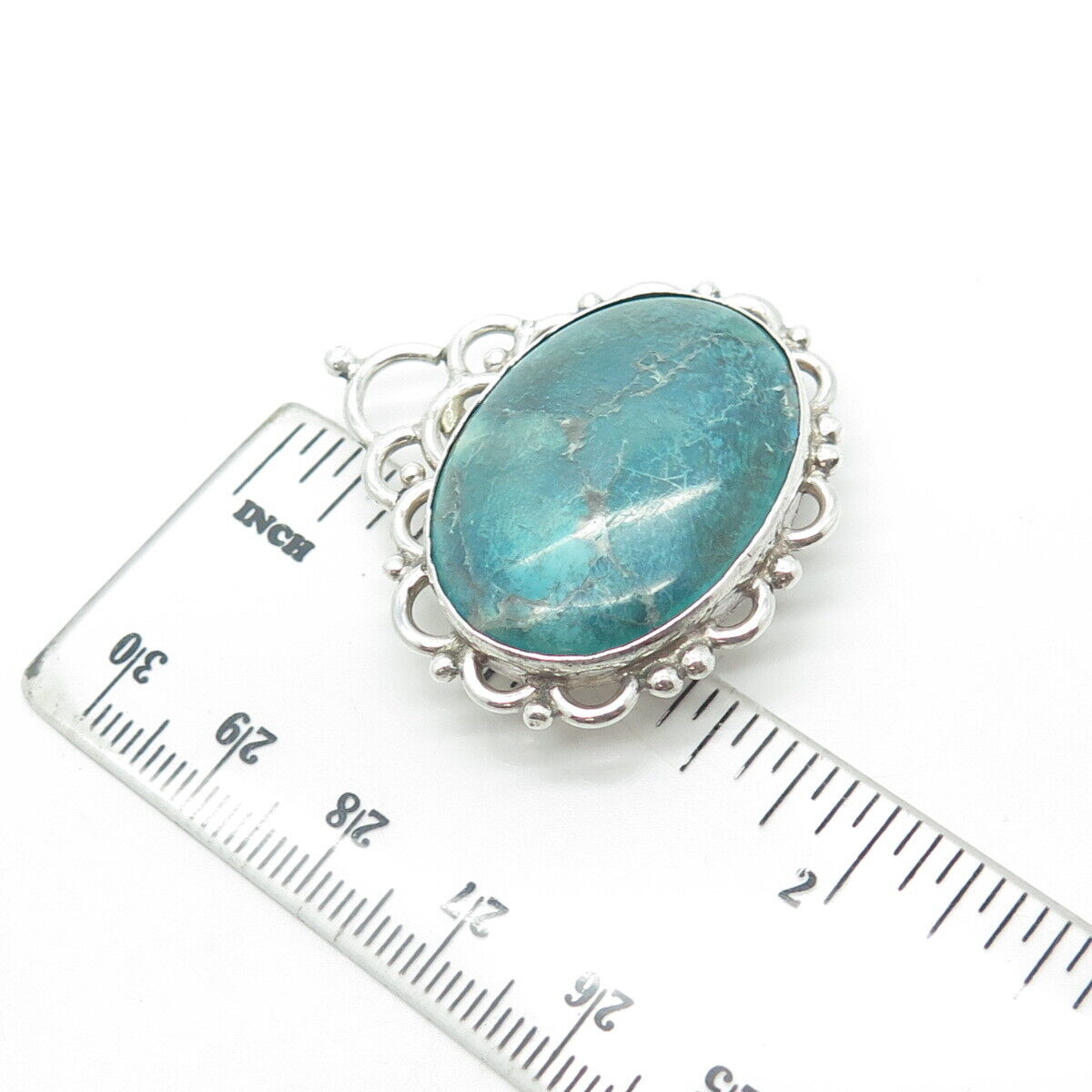 925 Sterling Silver Vintage Real Cabochon Turquoise Gem Swirl Pin Brooch Pendant