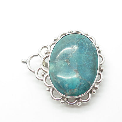 925 Sterling Silver Vintage Real Cabochon Turquoise Gem Swirl Pin Brooch Pendant