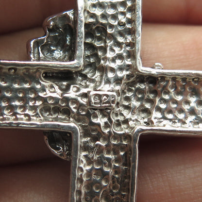 925 Sterling Silver Vintage Cross & Rose Flower Religious Pendant