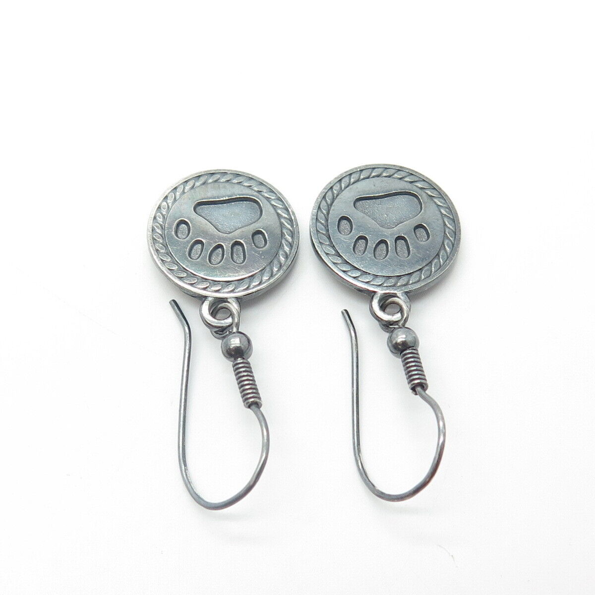 925 Sterling Silver Vintage Boyd's Bears Paw Dangling Drop Hook Earrings