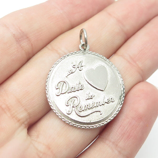 925 Sterling Silver Vintage "A Date To Remember" Heart Round Pendant