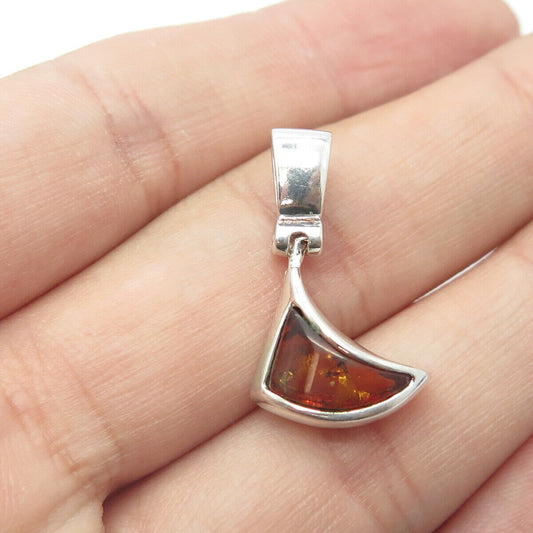 925 Sterling Silver Vintage Real Amber Modernist Claw Pendant