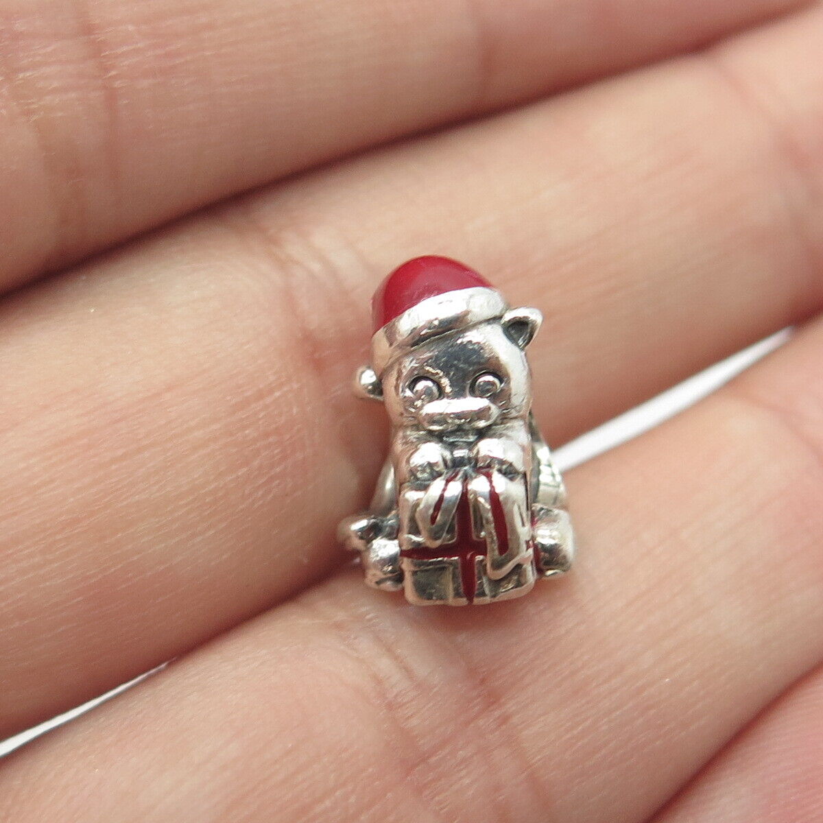 925 Sterling Silver Pandora Christmas Kitten Slide Charm