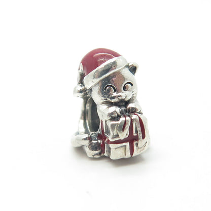 925 Sterling Silver Pandora Christmas Kitten Slide Charm