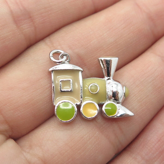 925 Sterling Silver Vintage Multi-Color Enamel Train Charm Pendant