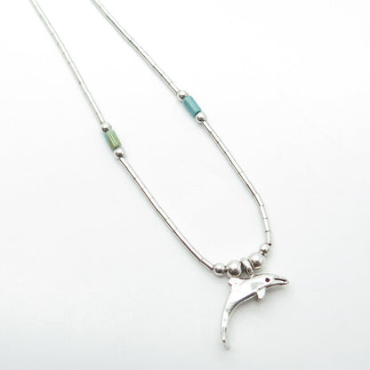 925 Sterling Silver Vintage Southwestern Turquoise Dolphin Chain Necklace 16"