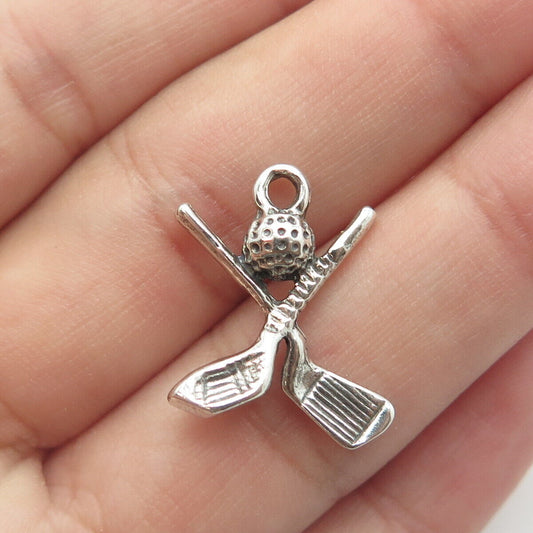 925 Sterling Silver Vintage Golf Clubs & Ball Charm Pendant