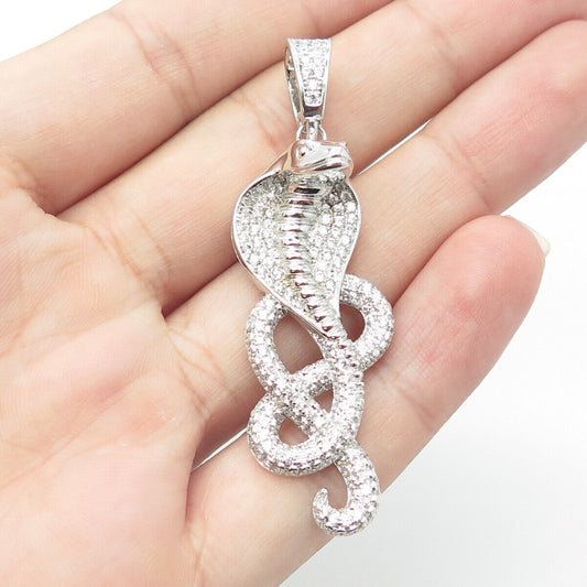 925 Sterling Silver White C Z Cobra Pendant