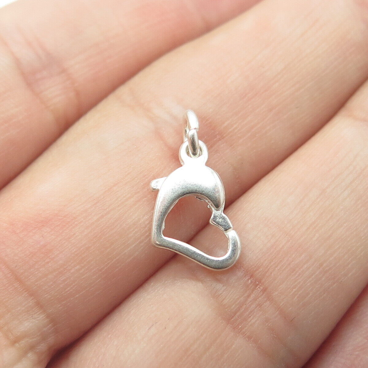 925 Sterling Silver Vintage Open Floating Heart Lobster Clasp / Charm Pendant