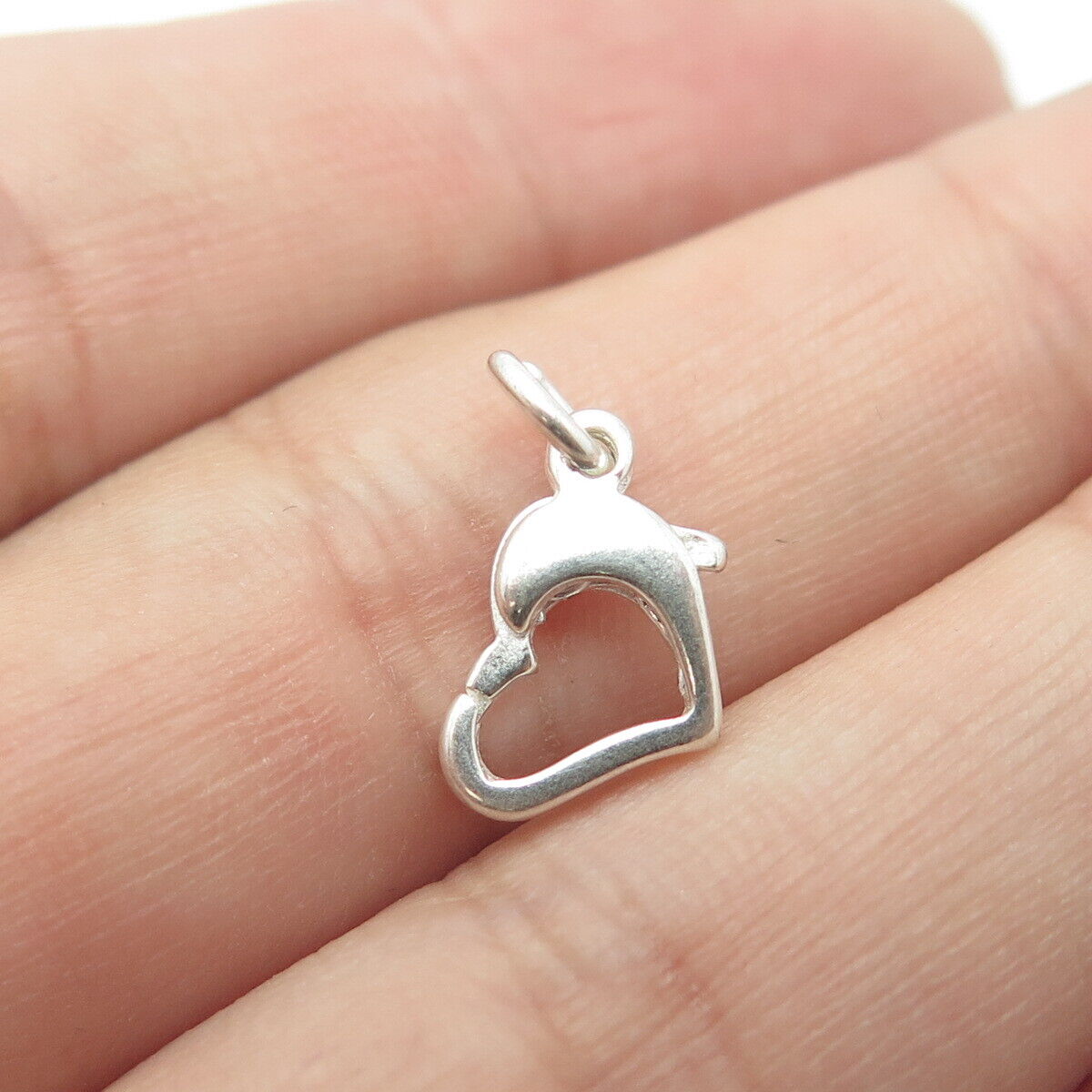 925 Sterling Silver Vintage Open Floating Heart Lobster Clasp / Charm Pendant