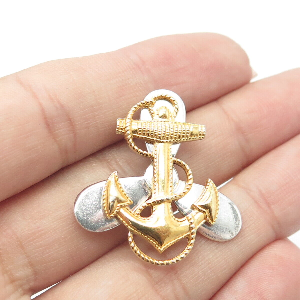 925 Sterling Silver 2-Tone Vintage Roped Anchor & Propeller Pendant