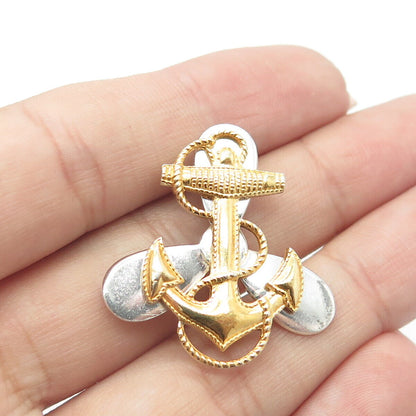 925 Sterling Silver 2-Tone Vintage Roped Anchor & Propeller Pendant