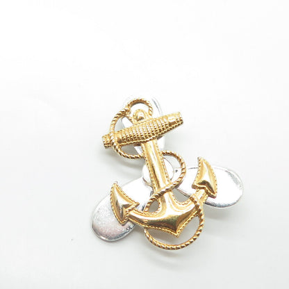 925 Sterling Silver 2-Tone Vintage Roped Anchor & Propeller Pendant