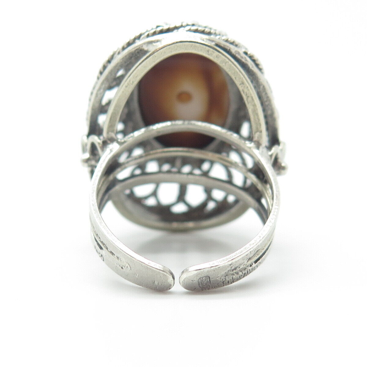 925 Sterling Silver Vintage Cat's Eye Imitation Filigree Statement Ring Size 8.5