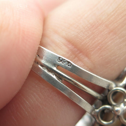 925 Sterling Silver Vintage Cat's Eye Imitation Filigree Statement Ring Size 8.5