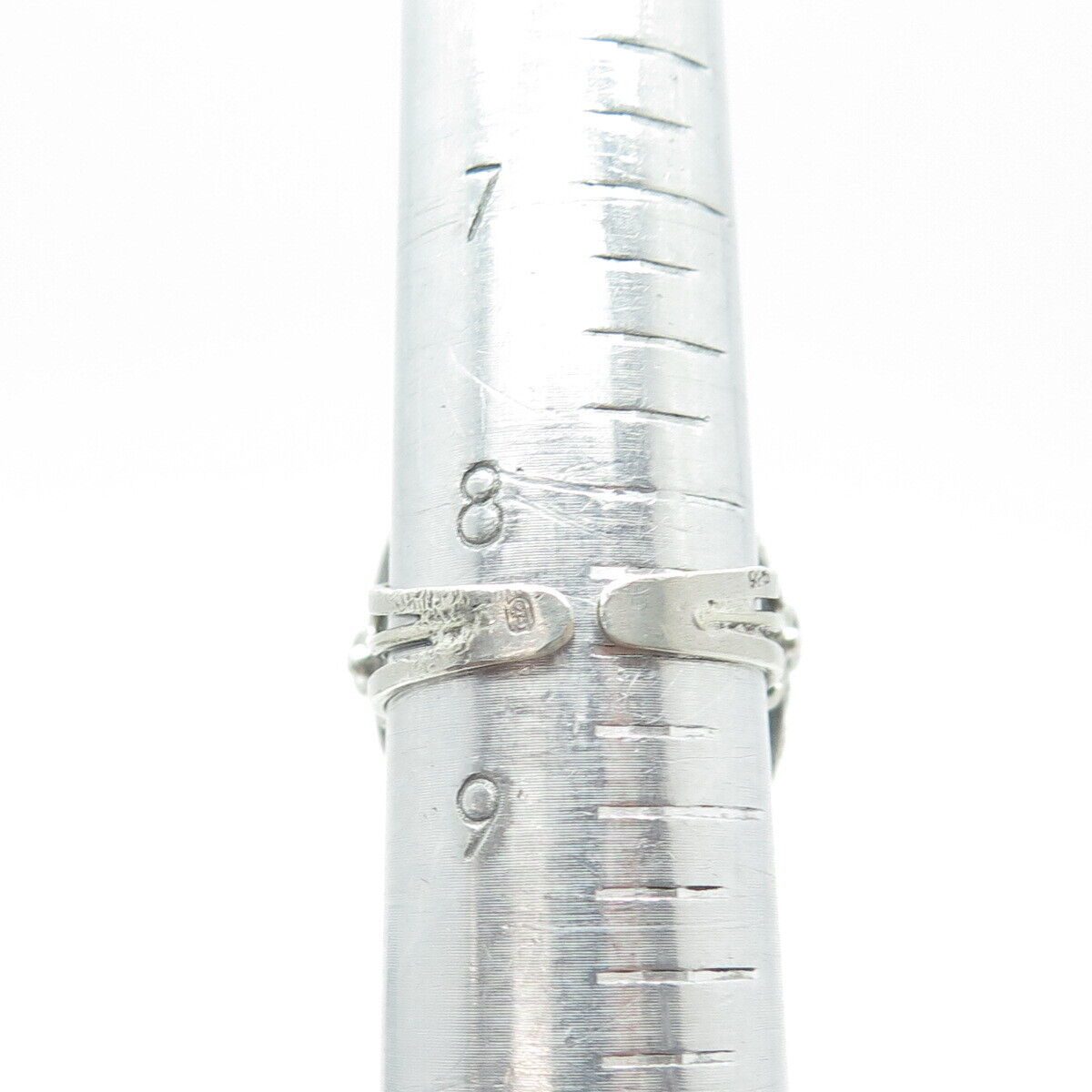 925 Sterling Silver Vintage Cat's Eye Imitation Filigree Statement Ring Size 8.5