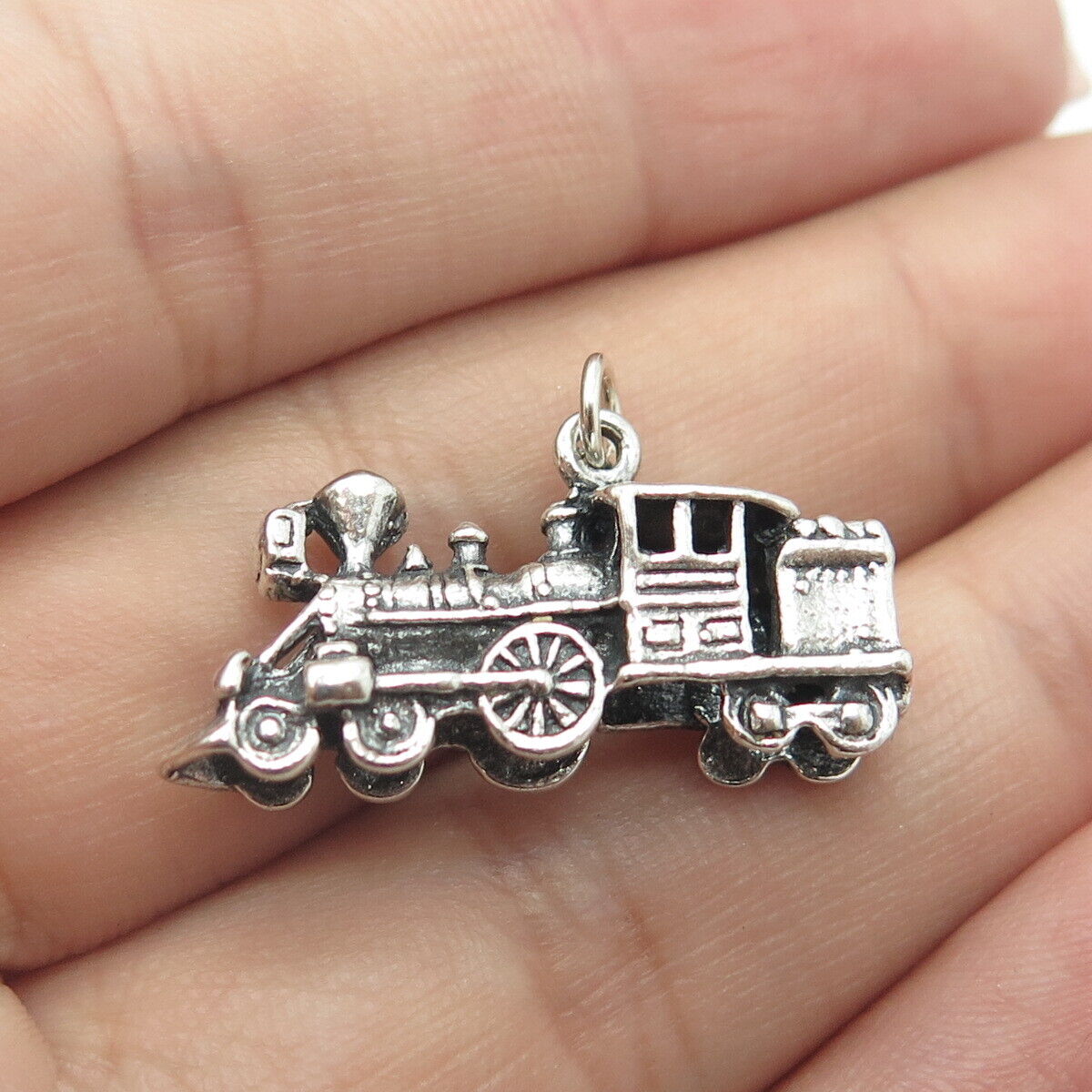 925 Sterling Silver Vintage Retro Locomotive Charm Pendant