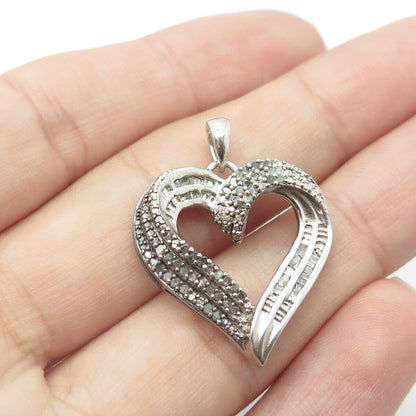 925 Sterling Silver Kiran Jewels Real Diamond Twisted Open Heart Pendant