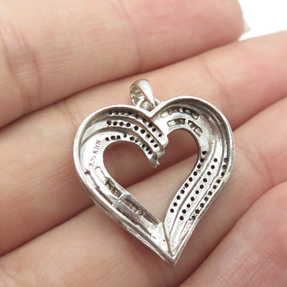 925 Sterling Silver Kiran Jewels Real Diamond Twisted Open Heart Pendant