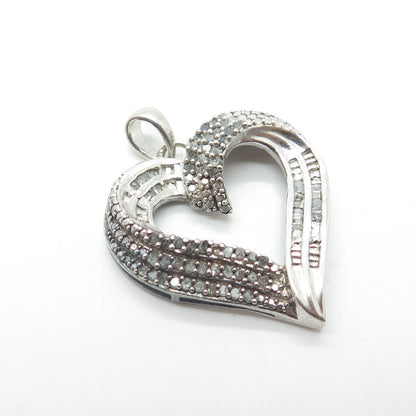 925 Sterling Silver Kiran Jewels Real Diamond Twisted Open Heart Pendant