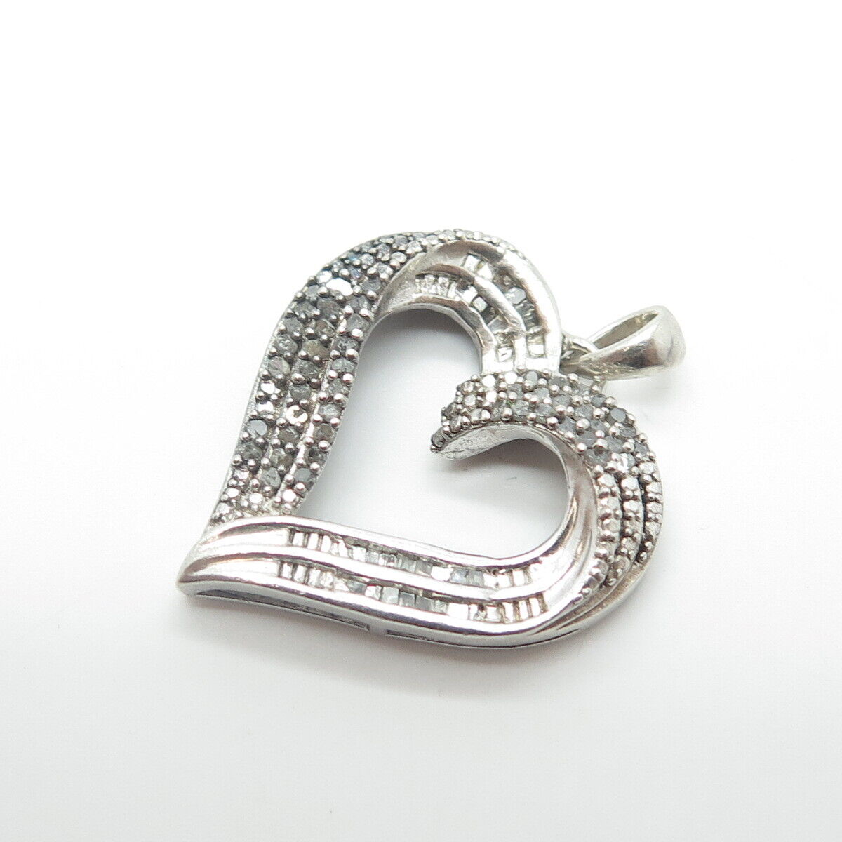 925 Sterling Silver Kiran Jewels Real Diamond Twisted Open Heart Pendant