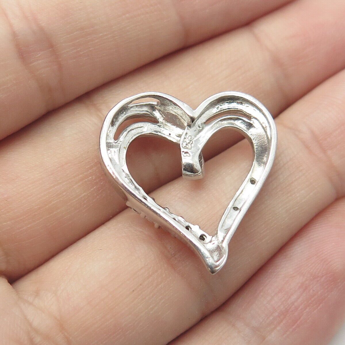 925 Sterling Silver Real Diamond Twisted Open Heart Pendant