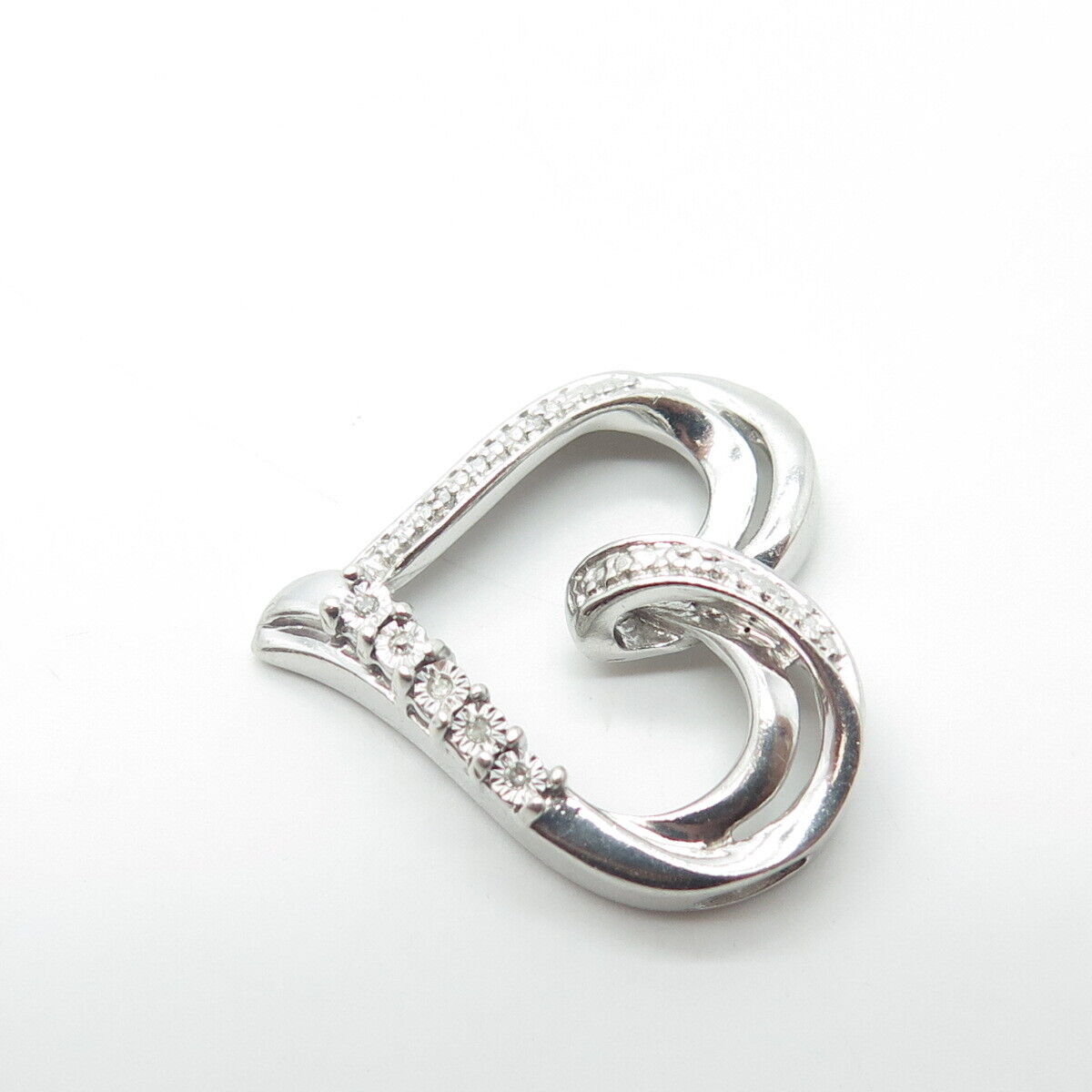 925 Sterling Silver Real Diamond Twisted Open Heart Pendant