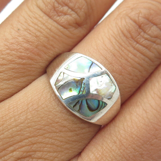 925 Sterling Silver Vintage Chapal-Zenray Inc. Real Abalone Shell Ring Size 7.25