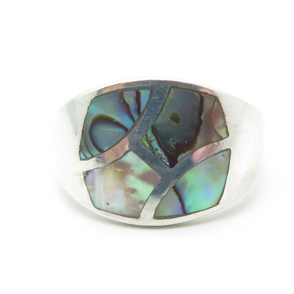 925 Sterling Silver Vintage Chapal-Zenray Inc. Real Abalone Shell Ring Size 7.25